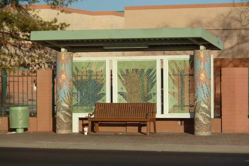 Bus stop with agave mosaic in Phoenix, Arizona.